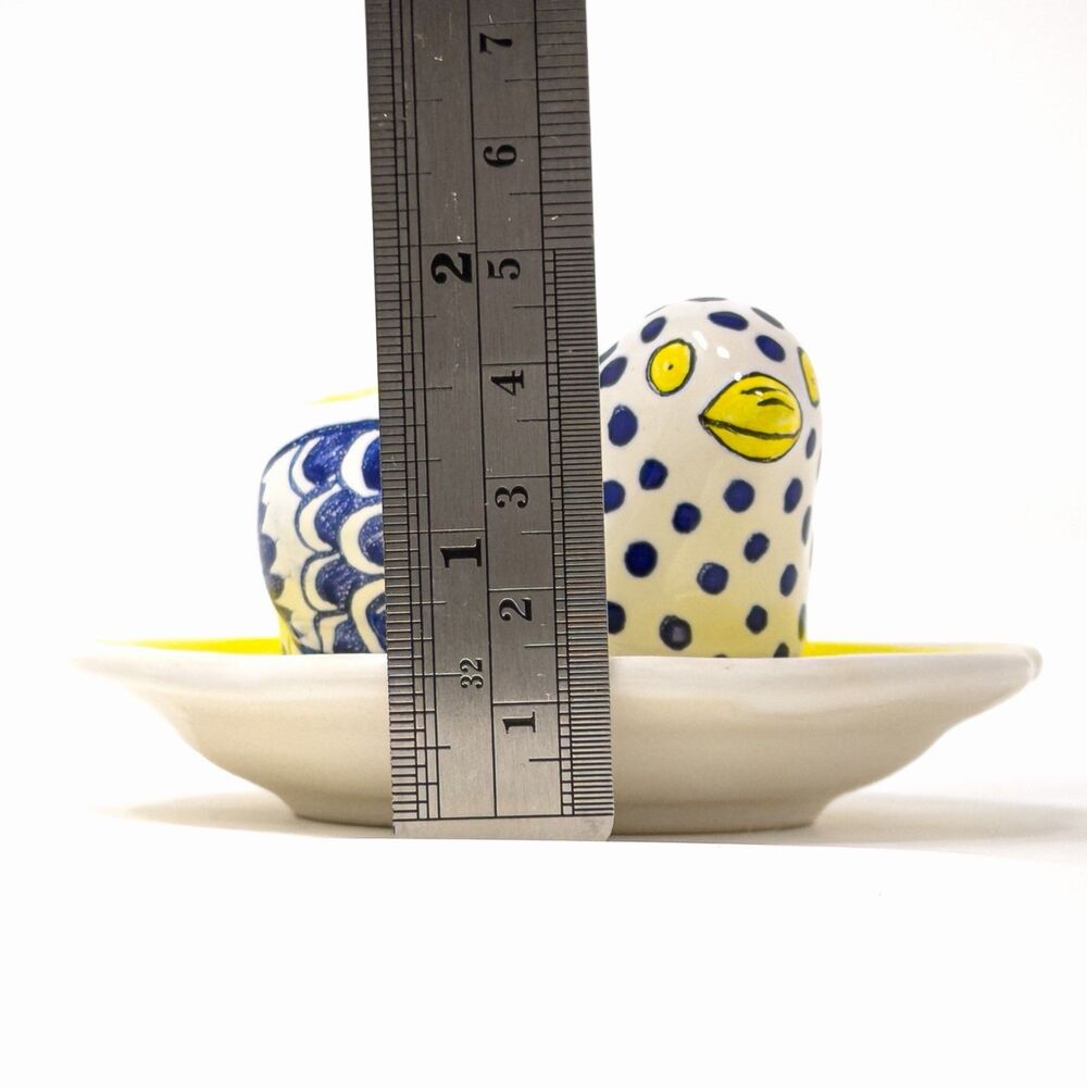 Quimper HB Henriot Bird Dish Blue White Yellow French Pottery Signed - Picture 7 of 8